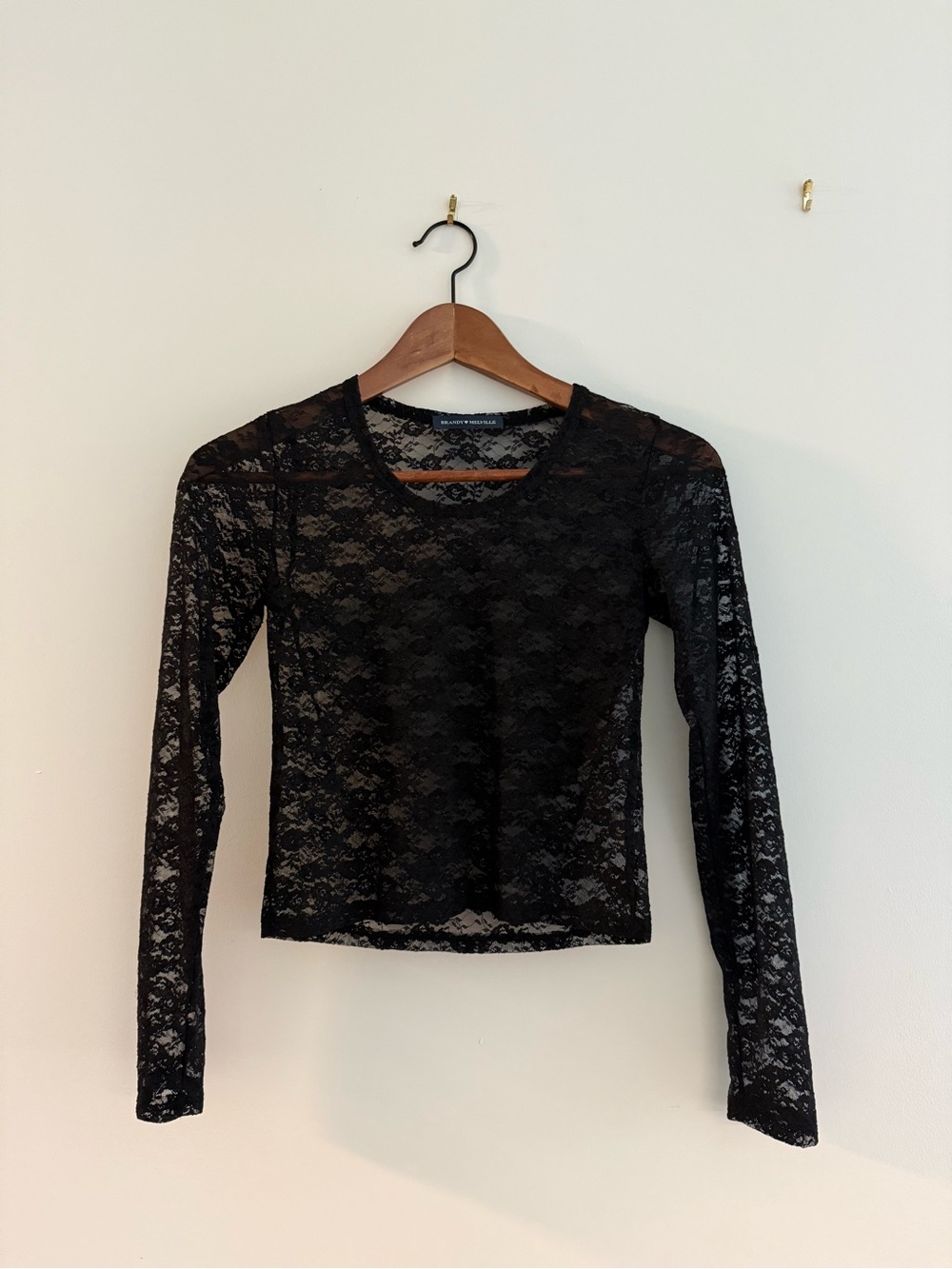 Brandy Melville Black Sheer Lace Long-Sleeve Tee